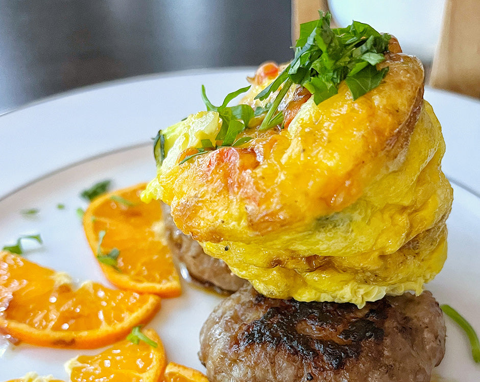 Maple & Mulling Spice Glazed Sausages With Red Chili and Zucchini Personal Omelet Cups