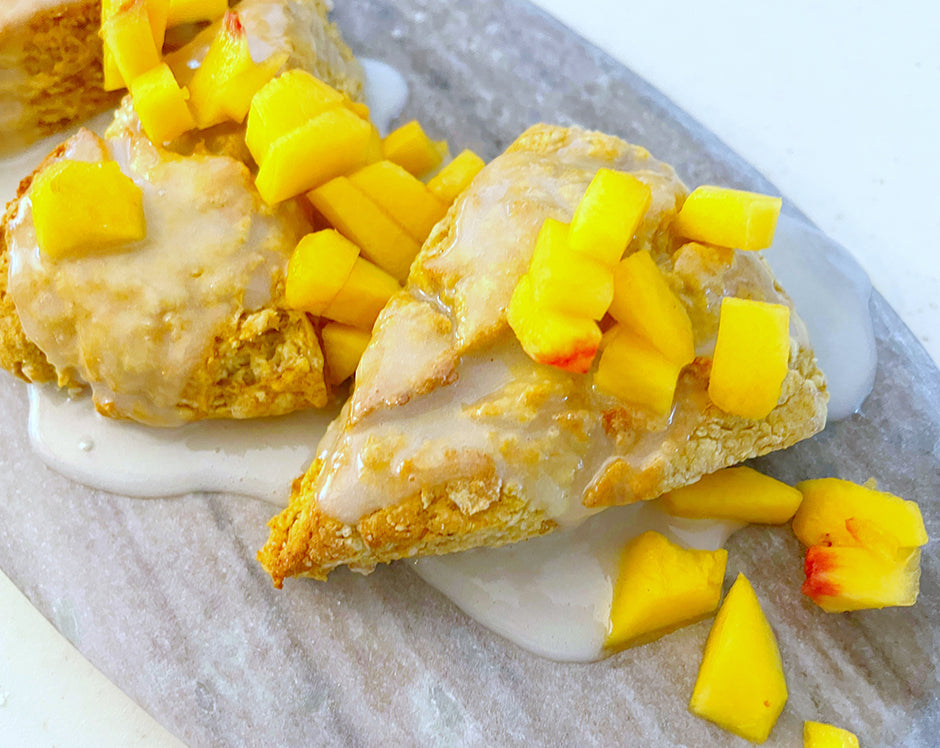 Pumpkin Cinnamon Scones with Peach Glaze